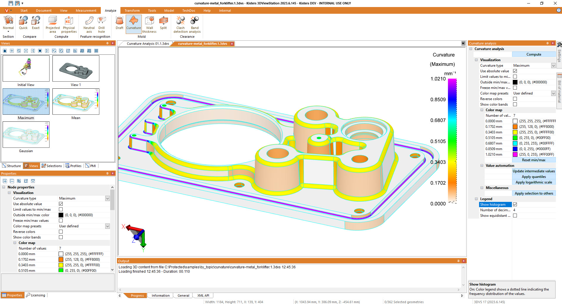 Curvature analysis and heatmap options