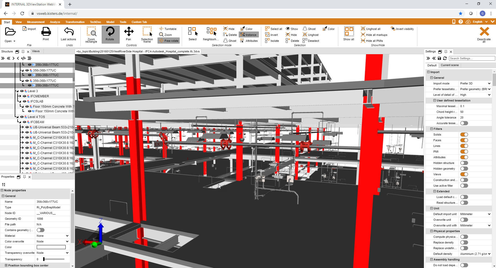 BIM viewer selected pillars