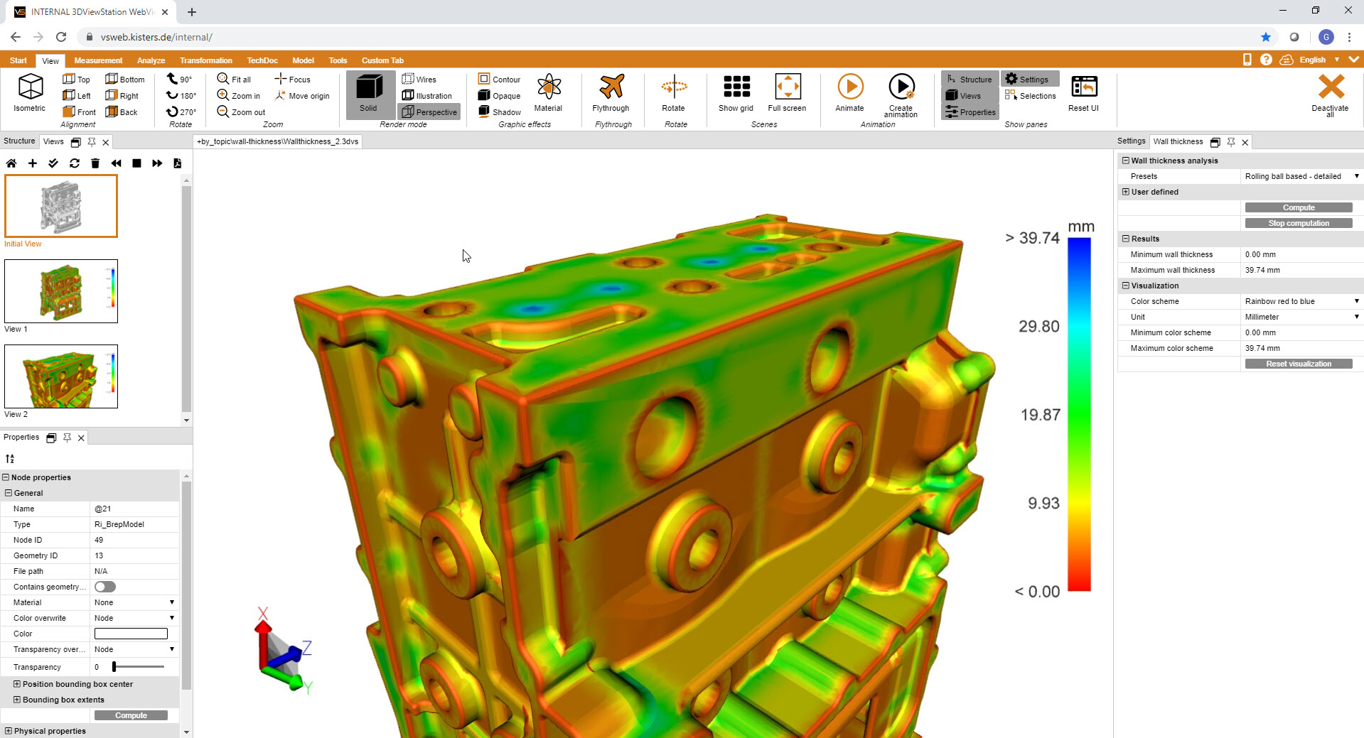 JT Viewer NX Viewer Wall thickness Graduated