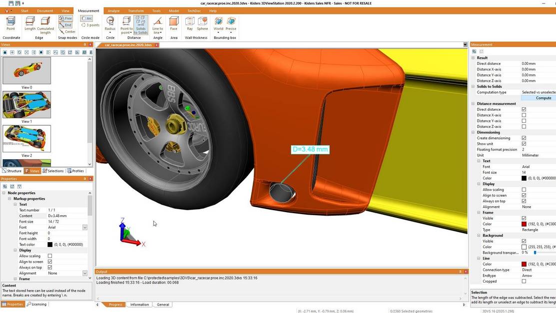 result detail: minimum distance between many solids - using 3D CAD viewer 3DViewStation