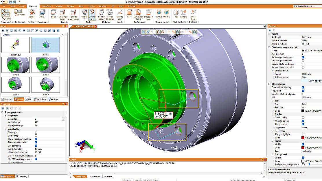 Measure Arc via 2 axis, projected on circle